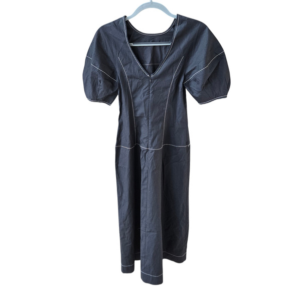 Madewell Puff-Sleeve Drop-Waist Midi Dress Size 00 NWT - Picture 3 of 7